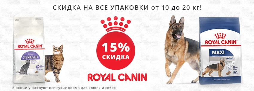 Скидка 15% на большие мешки Royal Canin