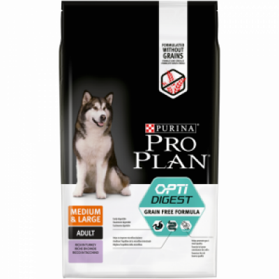 Pro Plan Grain Free Adult Medium & Large корм БЕЗЗЕРНОВОЙ для собак Средних и Крупных пород с чувствительными пищеварением (Индейка)